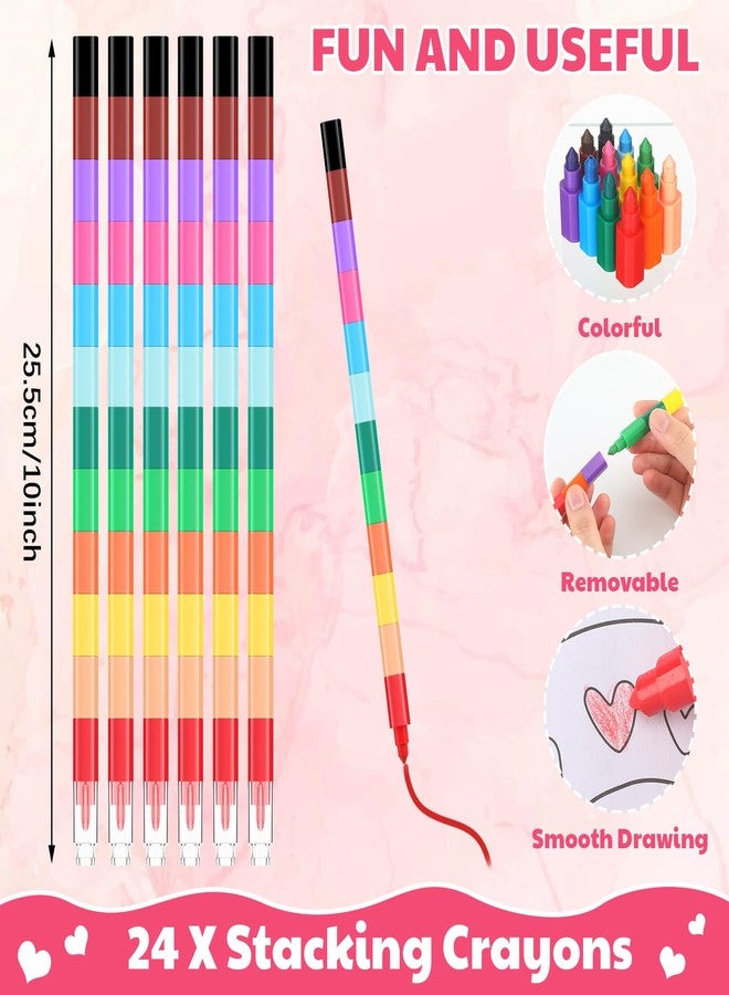ReliThick 24 Set Valentine‘S Day Coloring Books for Kids and Stacking Crayons Mini DIY Coloring Book Valentine Theme Goodie Bags Stuffers for School Classroom Activity Supplies Kids Party Favors Gifts - Image 3